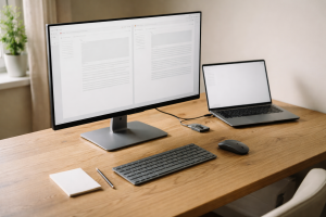 Skærmen til hjemmearbejde, du ikke bliver træt af: skarp tekst, god højde og de rigtige porte